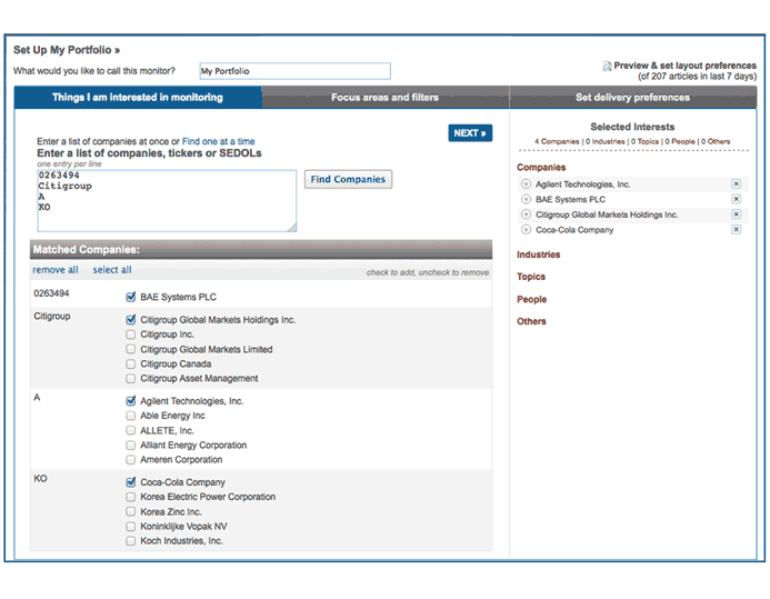 Image for 'How to set up a Monitor to track a company portfolio or watch list' (B)