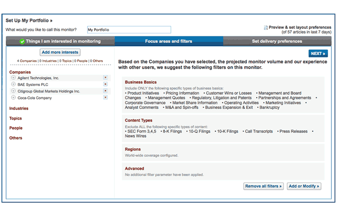 Image for 'How to set up a Monitor to track a company portfolio or watch list' (C)